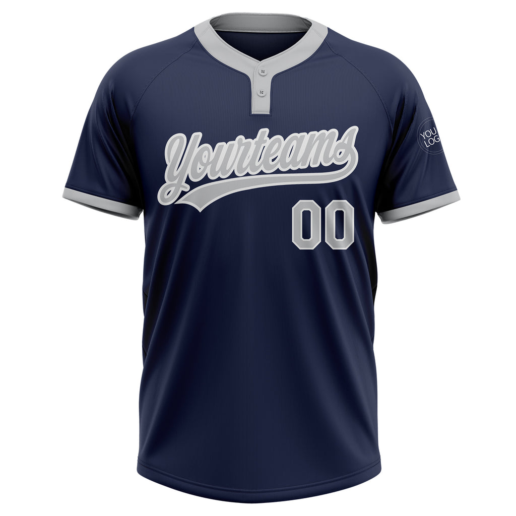 Custom Light Blue Navy-White Two-Button Unisex Softball Jersey