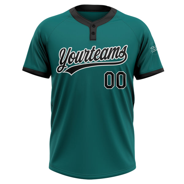 Custom Teal Black-White Two-Button Unisex Softball Jersey