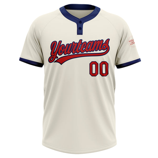 Custom Cream Red-Navy Two-Button Unisex Softball Jersey