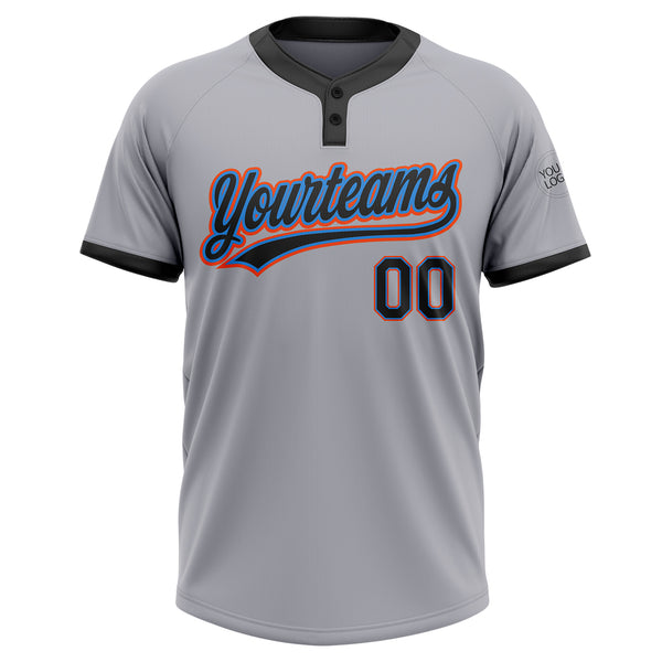 Custom Gray Black Powder Blue-Orange Two-Button Unisex Softball Jersey