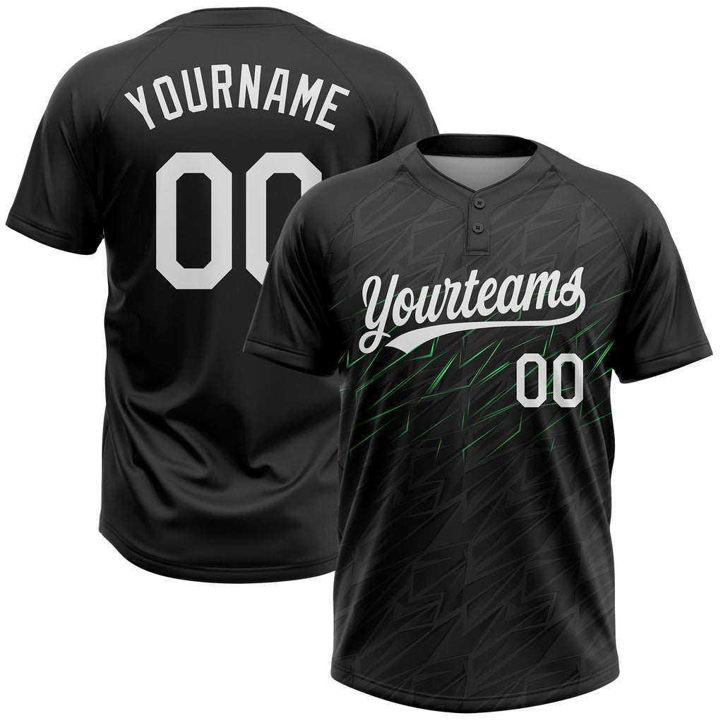 Custom Black White-Neon Green 3D Pattern Two-Button Unisex Softball Jersey