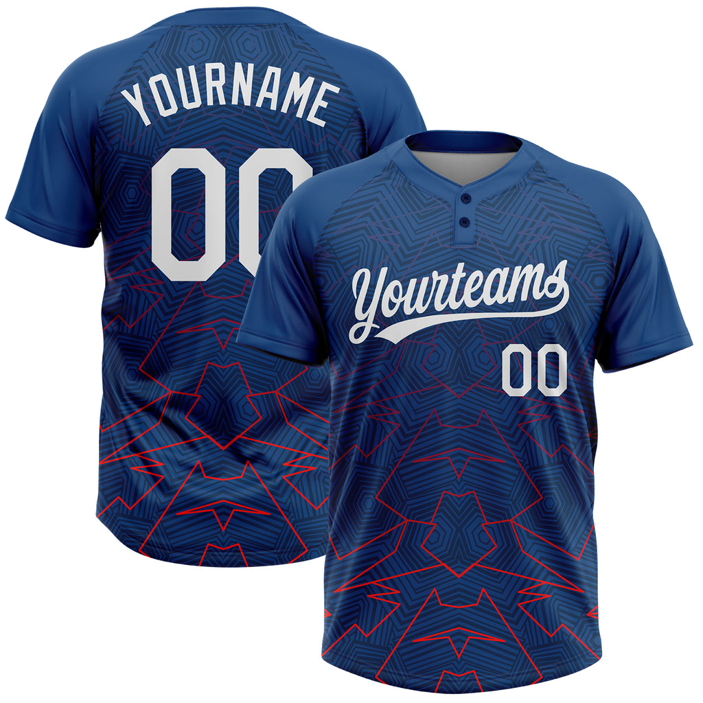 Custom US Navy Blue White-Red 3D Pattern Two-Button Unisex Softball Jersey