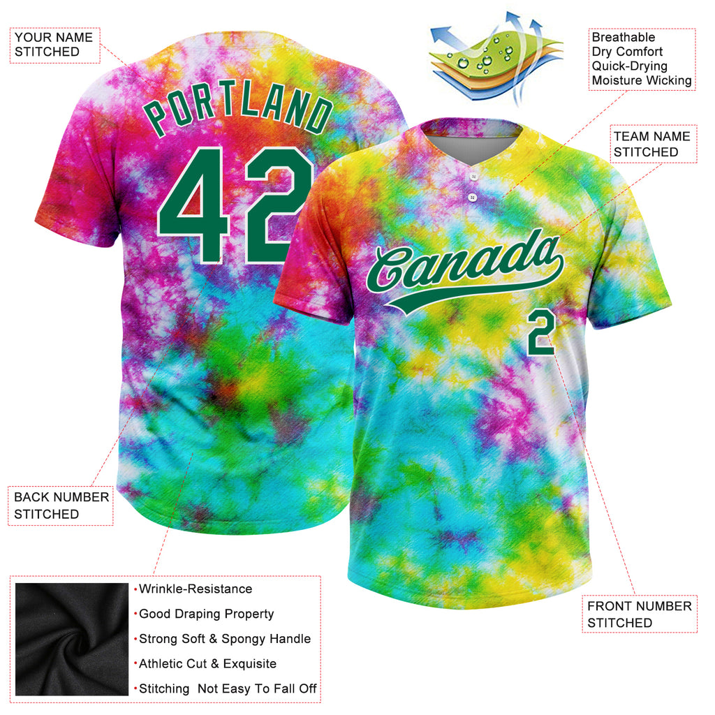 Custom Rainbow Tie Dye Light Blue-White 3D Authentic Baseball Jersey  Discount