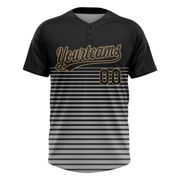 Custom Black Black-Old Gold 3D Pattern Two-Button Unisex Softball Jersey