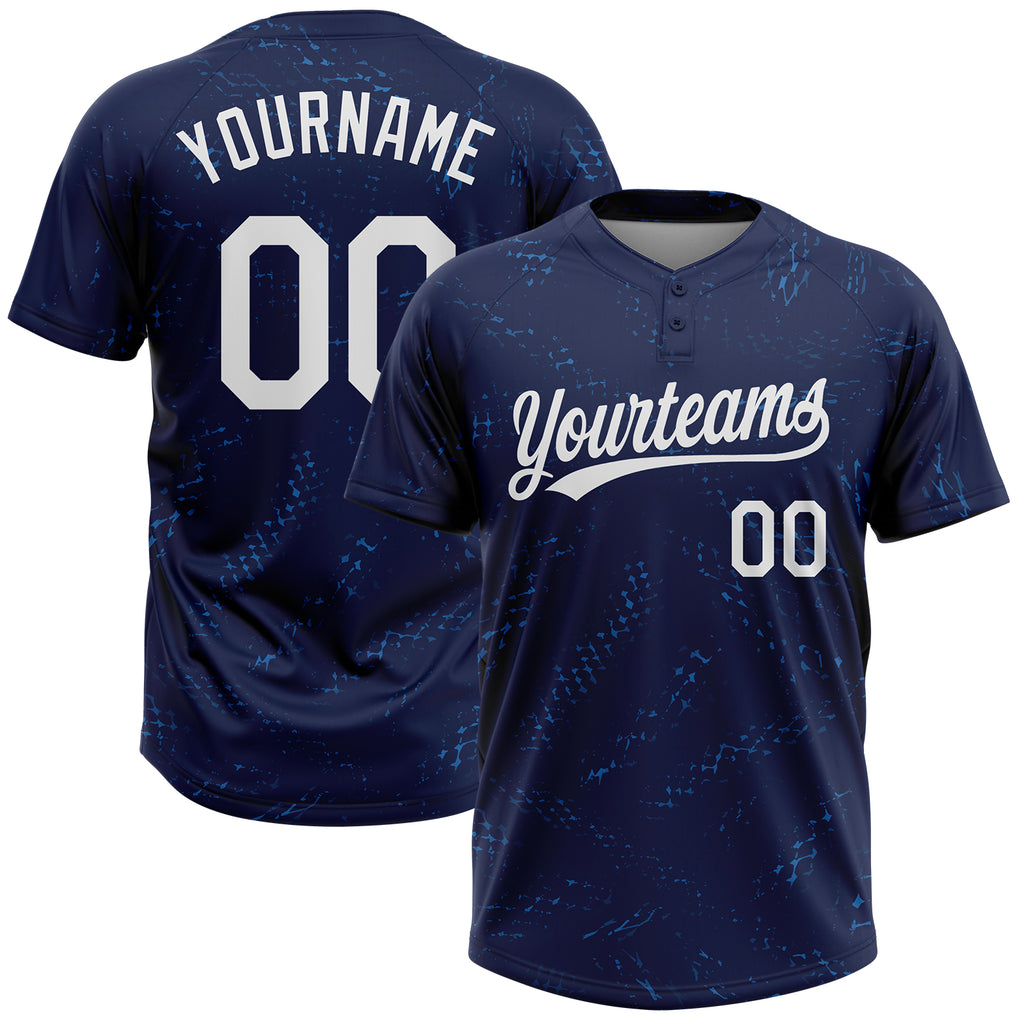 Custom Navy White 3D Pattern Two-Button Unisex Softball Jersey