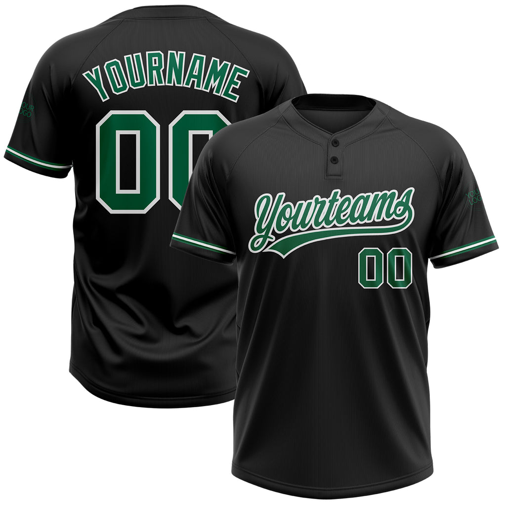 Custom Black Kelly Green-White Two-Button Unisex Softball Jersey