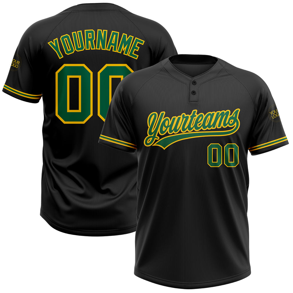 Custom Black Kelly Green-Yellow Two-Button Unisex Softball Jersey