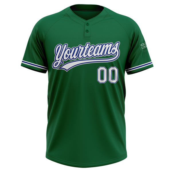 Custom Kelly Green White Royal-Gray Two-Button Unisex Softball Jersey