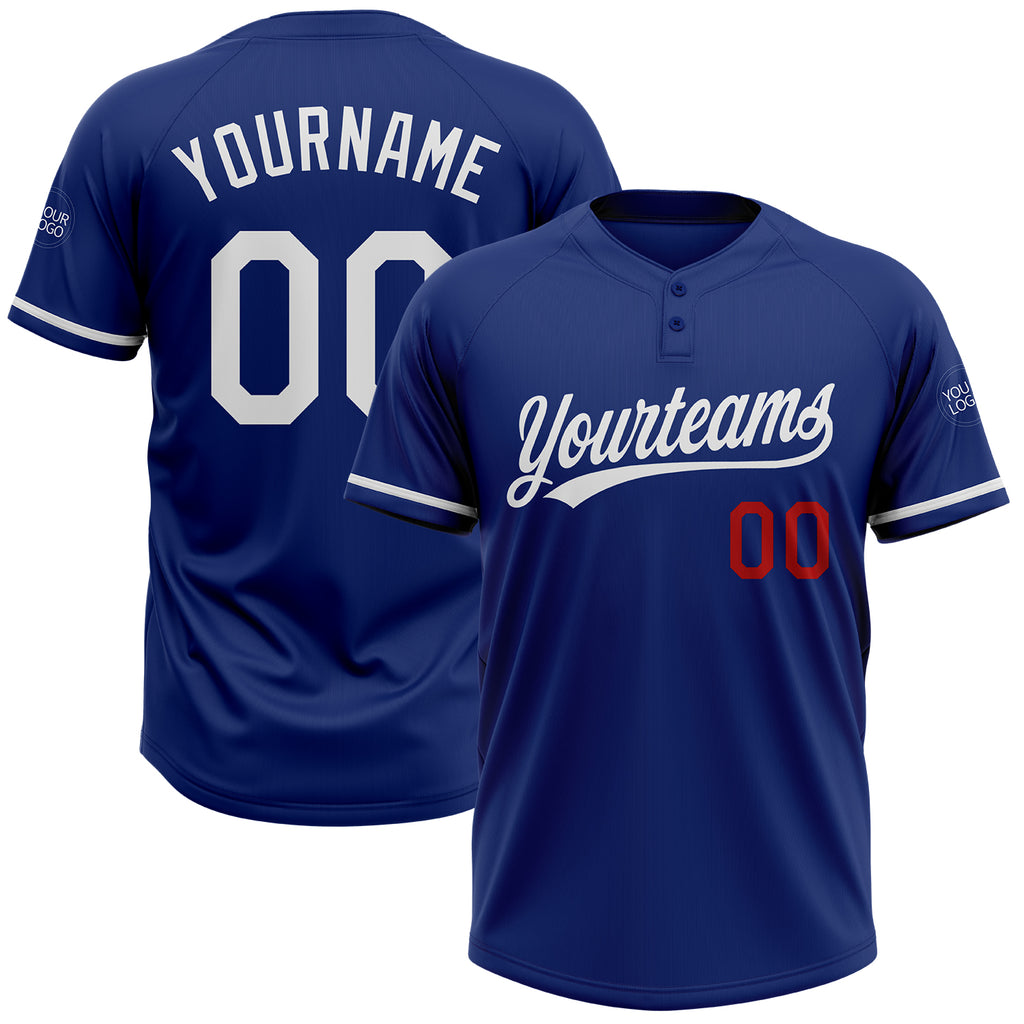 Custom Royal White-Red Two-Button Unisex Softball Jersey