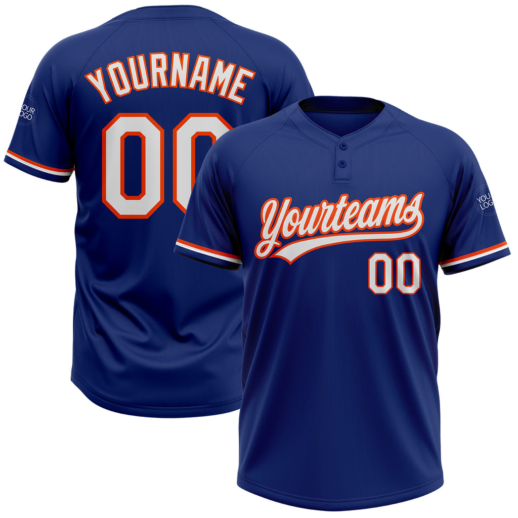 Custom Royal White-Orange Two-Button Unisex Softball Jersey