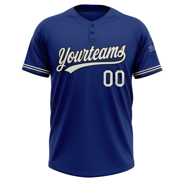 Custom Royal White-Black Two-Button Unisex Softball Jersey