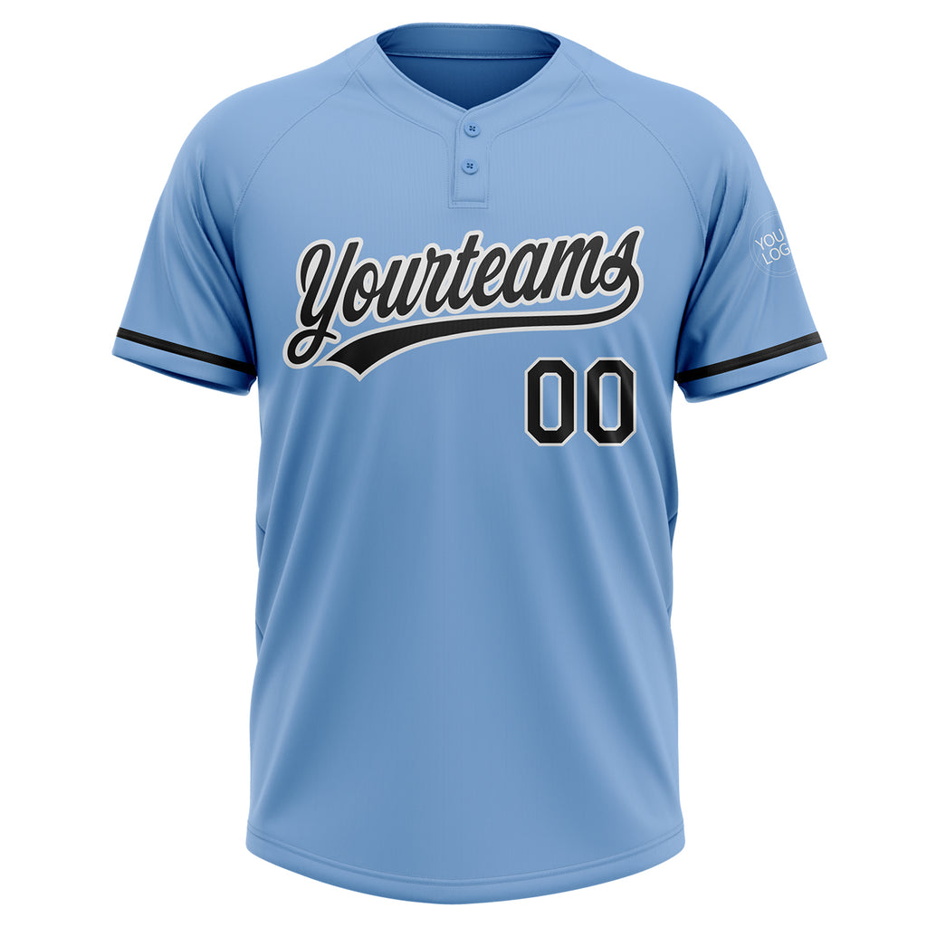 Custom Black White-Light Blue Two-Button Unisex Softball Jersey