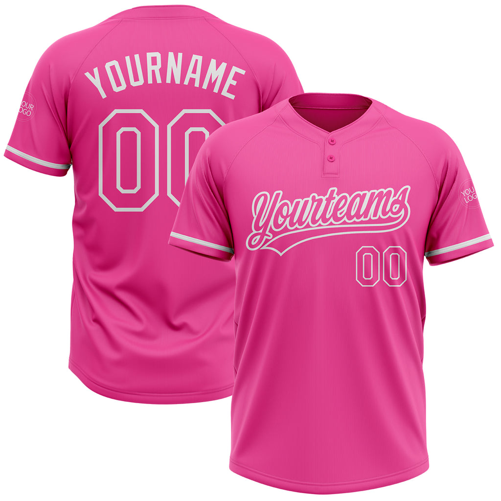 Custom Pink White Two-Button Unisex Softball Jersey