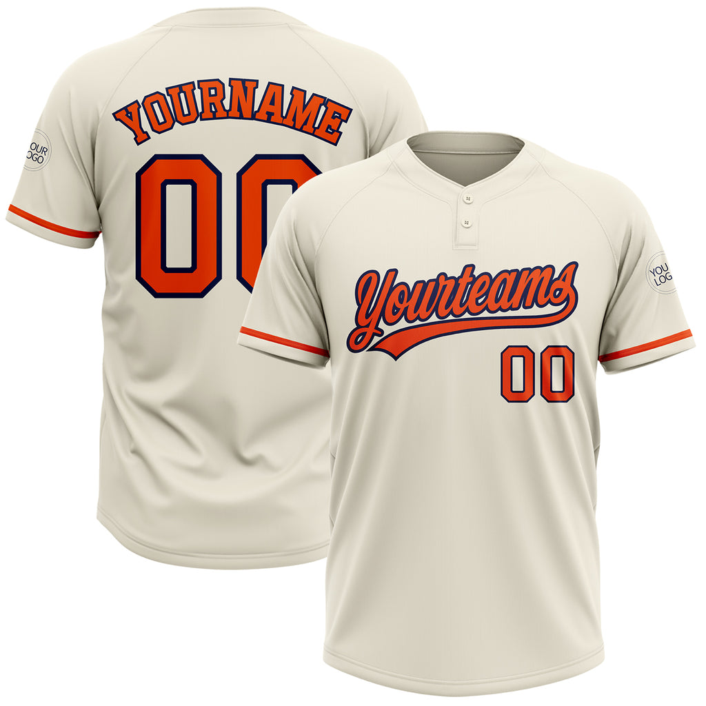 Custom Cream Orange-Navy Two-Button Unisex Softball Jersey