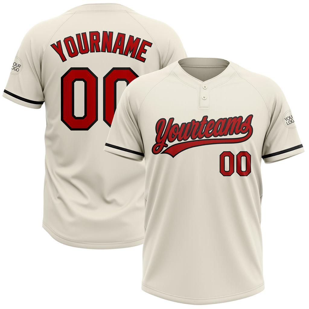 Custom Cream Red-Black Two-Button Unisex Softball Jersey