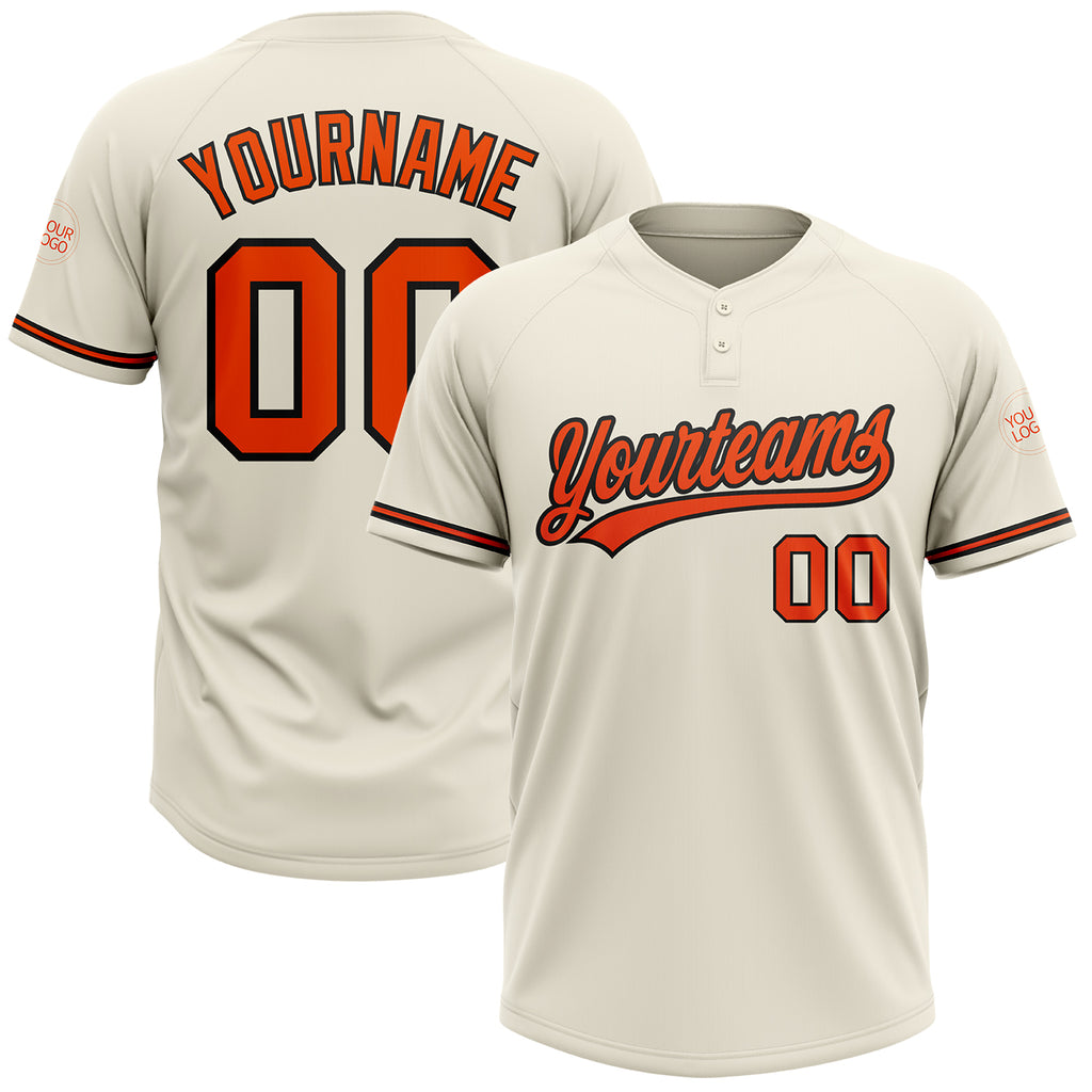 Custom Cream Orange-Black Two-Button Unisex Softball Jersey