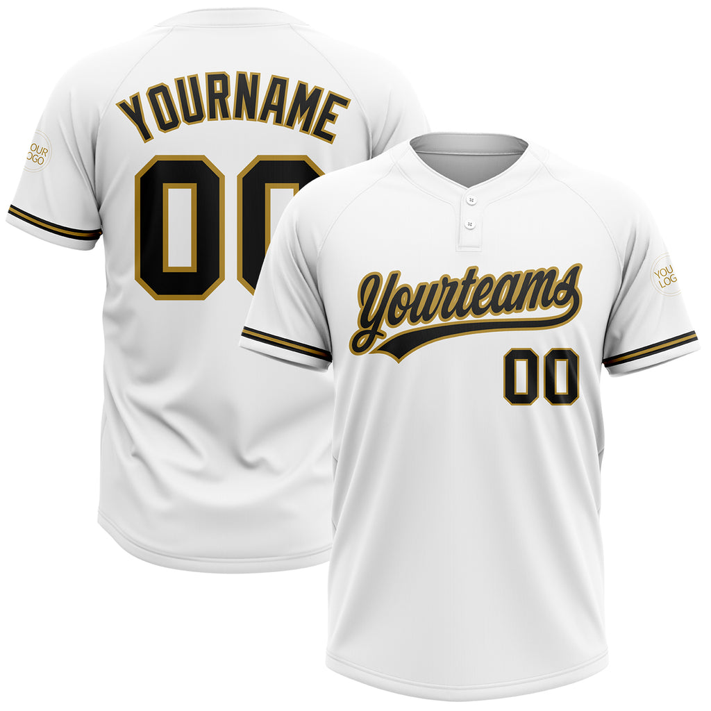 Custom White Black-Old Gold Two-Button Unisex Softball Jersey