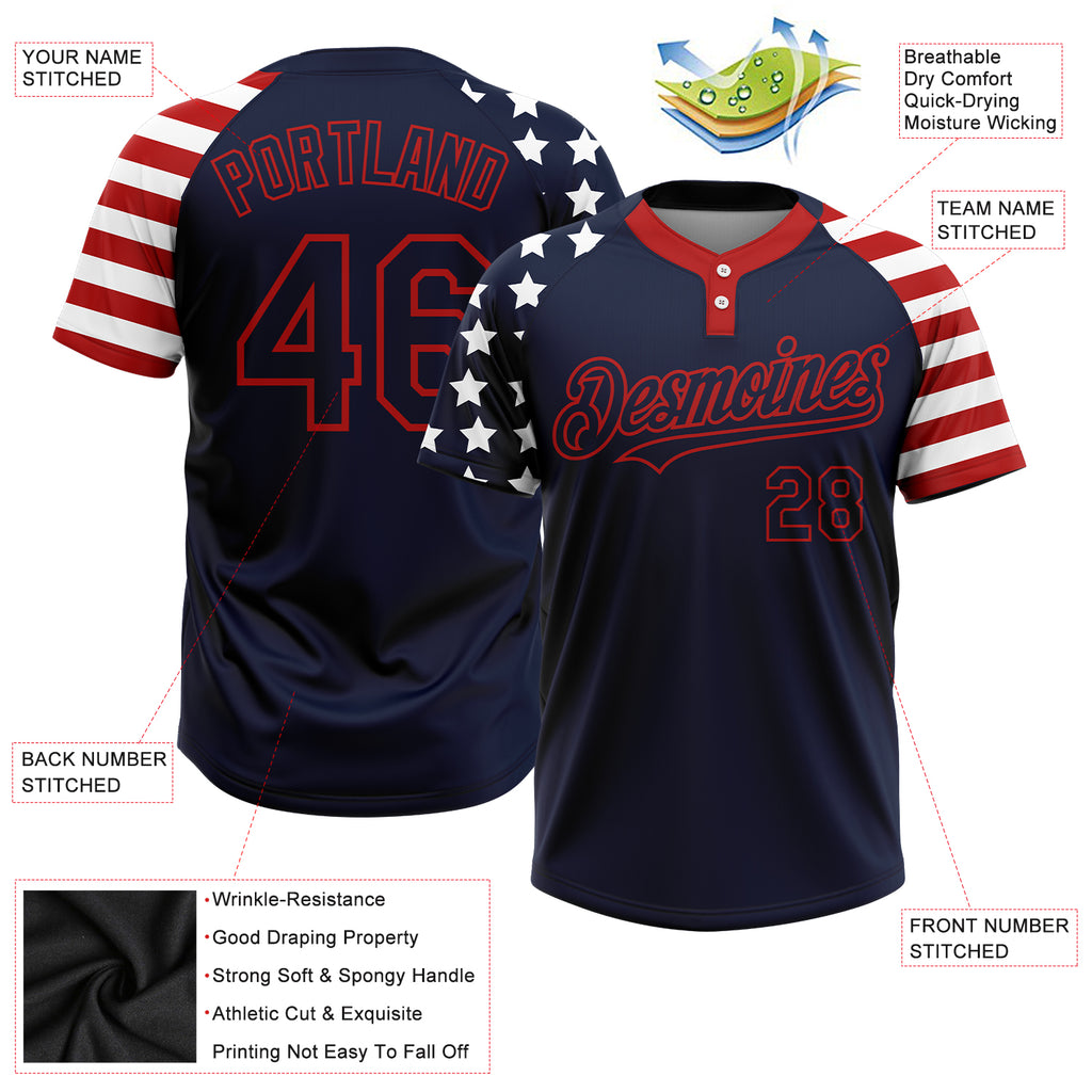 Custom Softball Jersey White Red-Navy 3D American Flag Fashion Two-Button Unisex Men's Size:XL