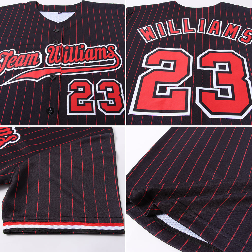 Custom Gray Black Pinstripe Red-Black Authentic Baseball Jersey Discount