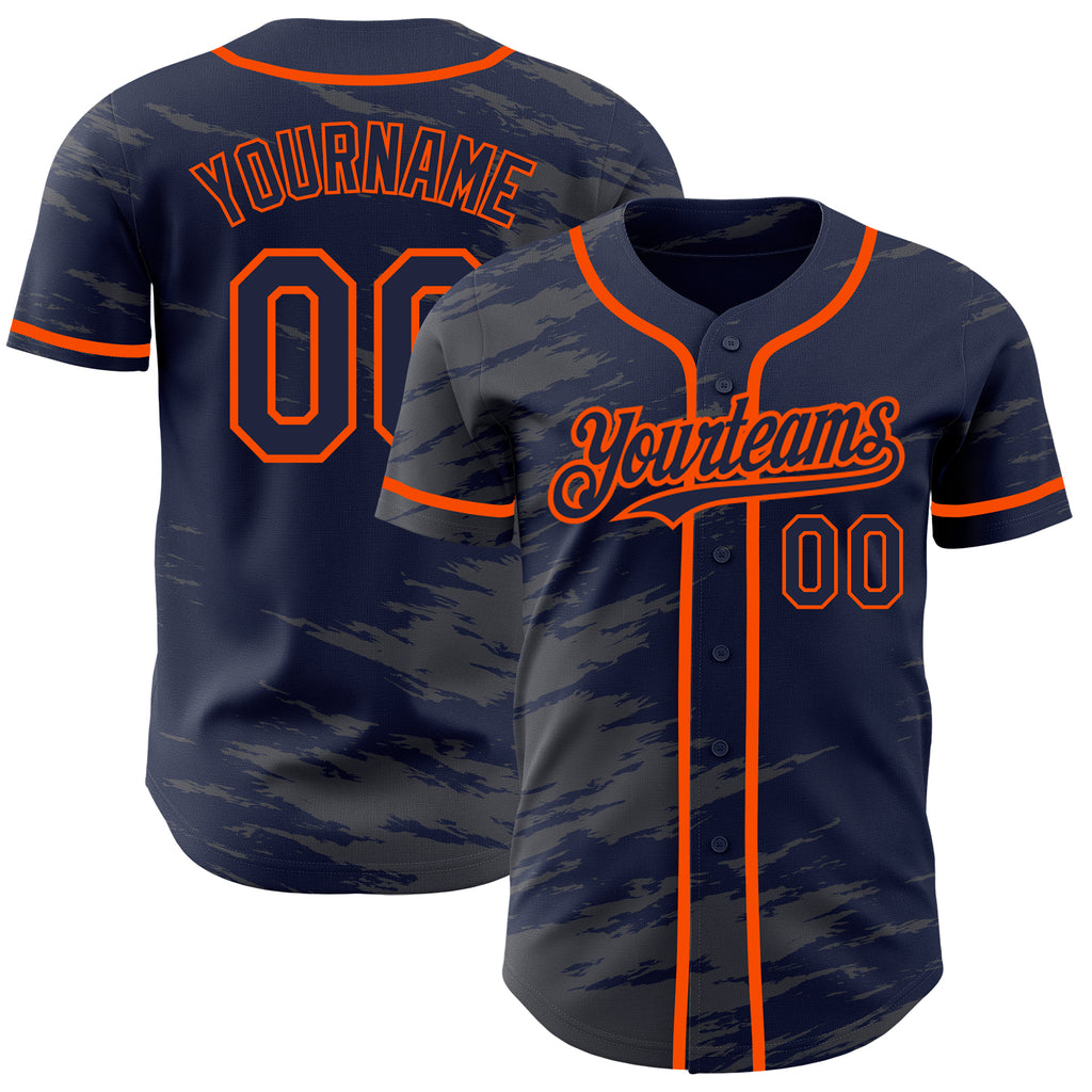 Custom Navy Steel Gray Splash Ink Orange Authentic Baseball Jersey