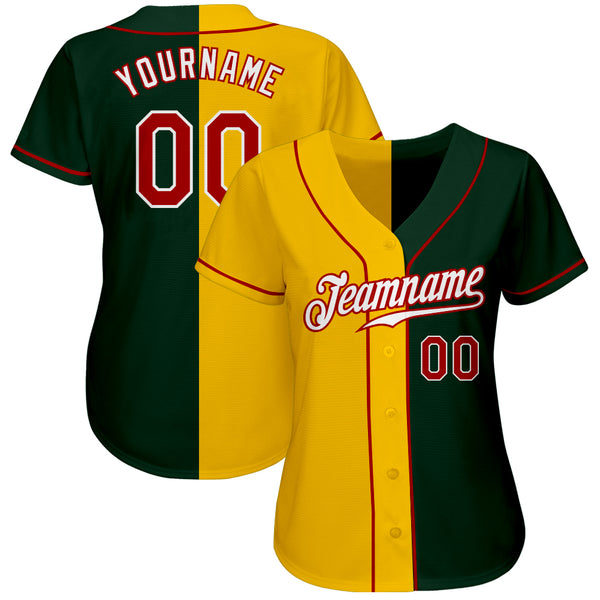 Custom Green Red-Yellow Authentic Split Fashion Baseball Jersey