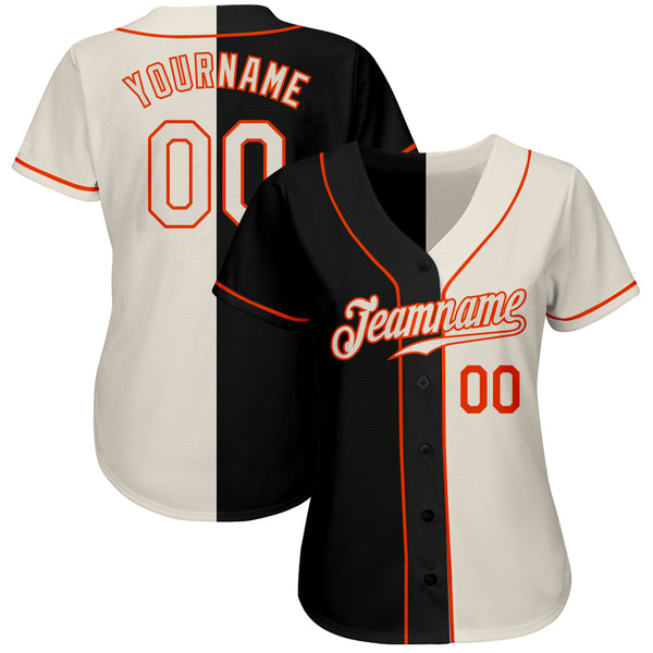 Custom Black Cream-Orange Authentic Split Fashion Baseball Jersey