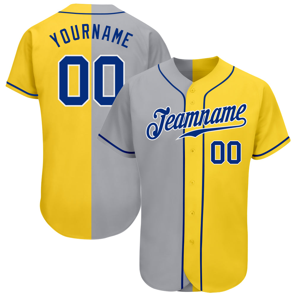 Custom Yellow Royal Gray-White Authentic Split Fashion Baseball Jersey