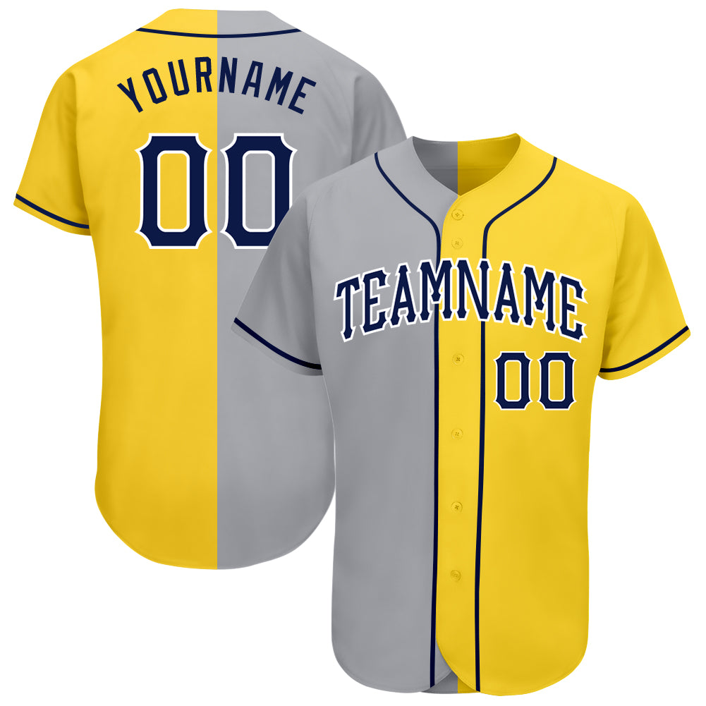 Custom Yellow Navy Gray-White Authentic Split Fashion Baseball Jersey