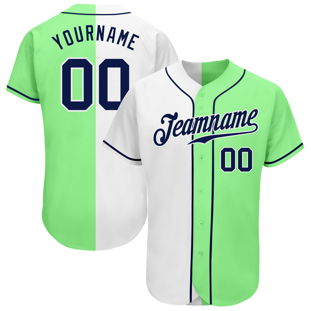 Custom Pea Green Navy-White Authentic Split Fashion Baseball Jersey