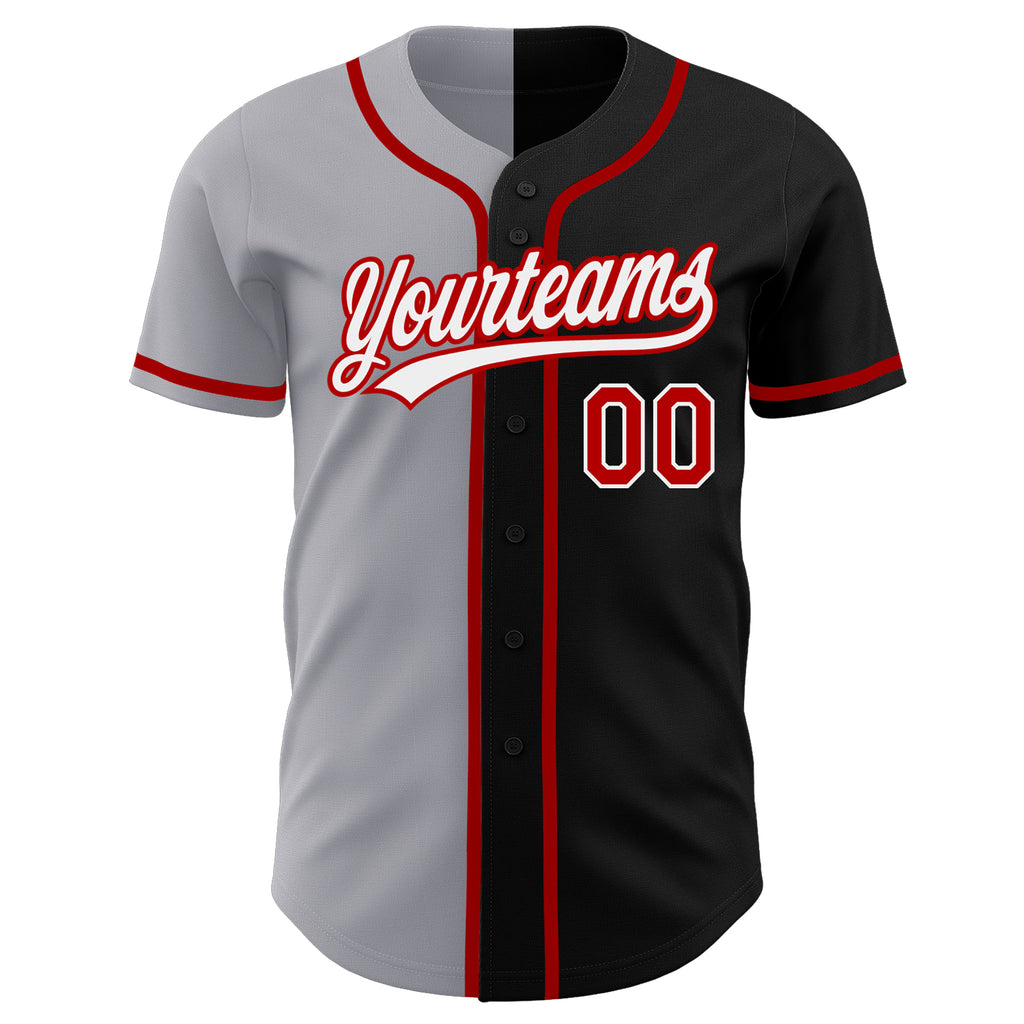 Custom Split Fashion Baseball Jersey White-Black Red Authentic