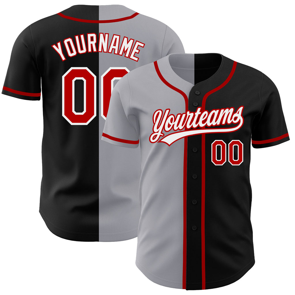 Custom Gray Red-Black Authentic Two Tone Baseball Jersey Discount