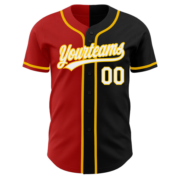 Custom Black White Red-Gold Authentic Split Fashion Baseball Jersey