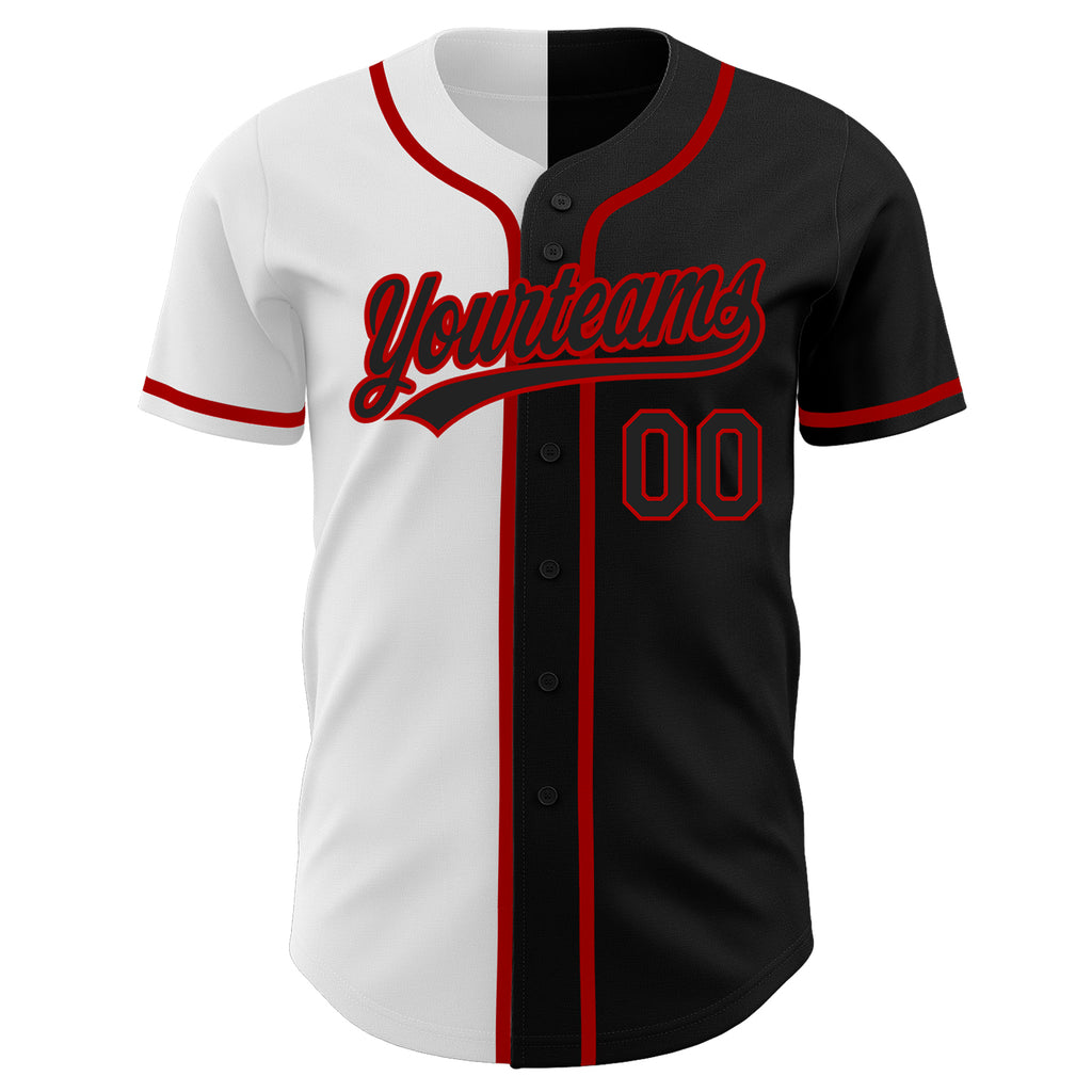 Custom Black White-Red Authentic Split Fashion Baseball Jersey