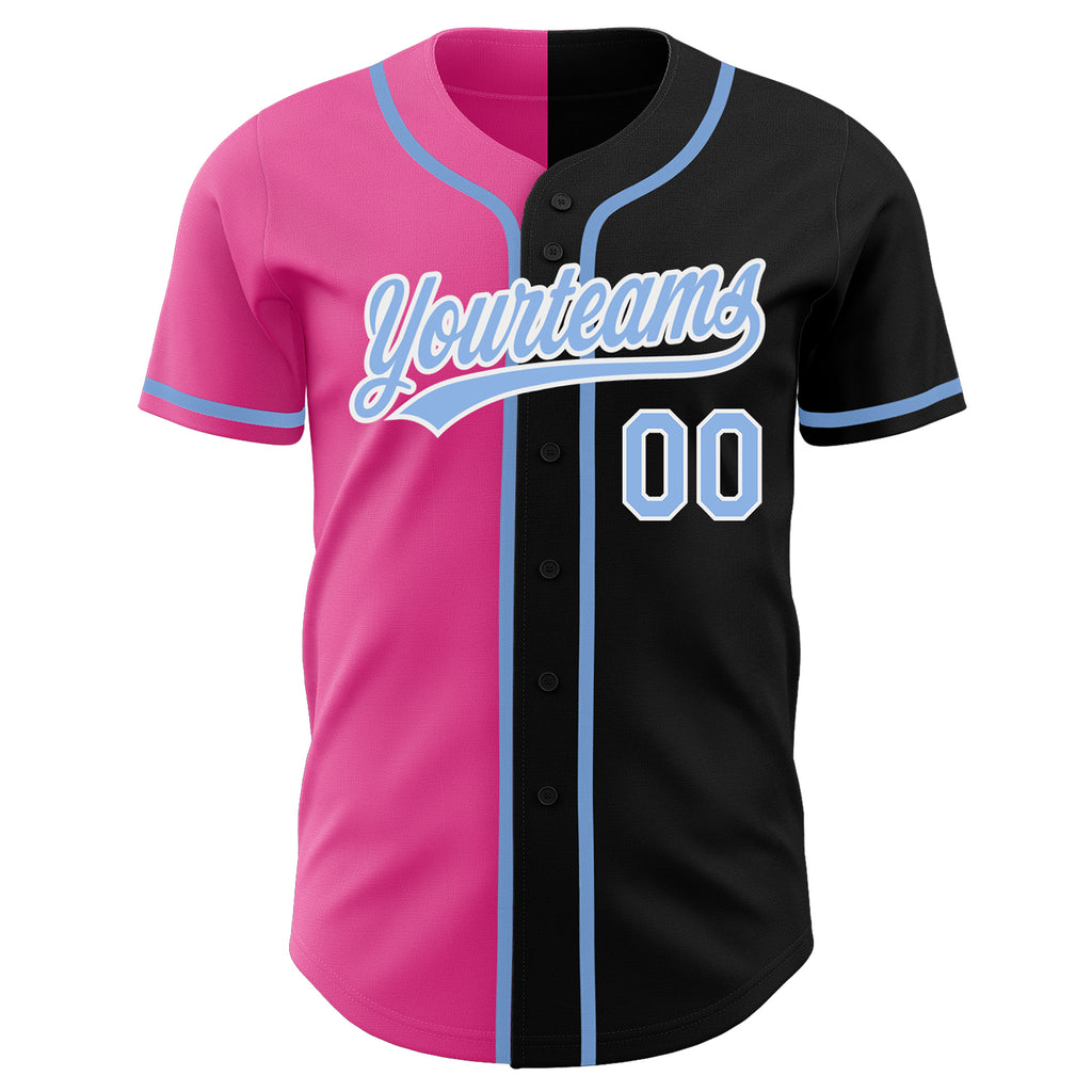 Custom Pink Light Blue-White Authentic Split Fashion Baseball Jersey  Discount