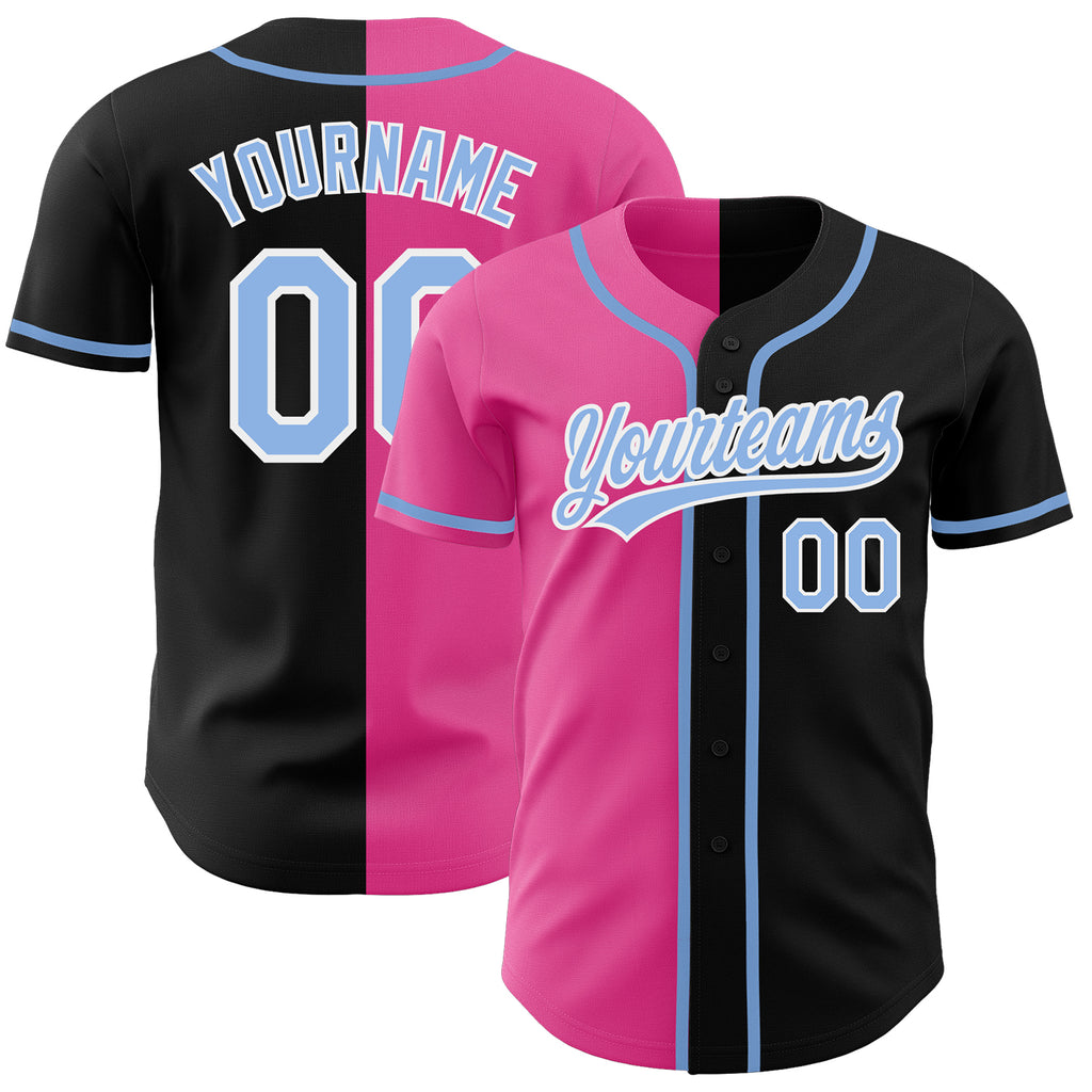 Custom Black Light Blue-Pink Authentic Split Fashion Baseball Jersey