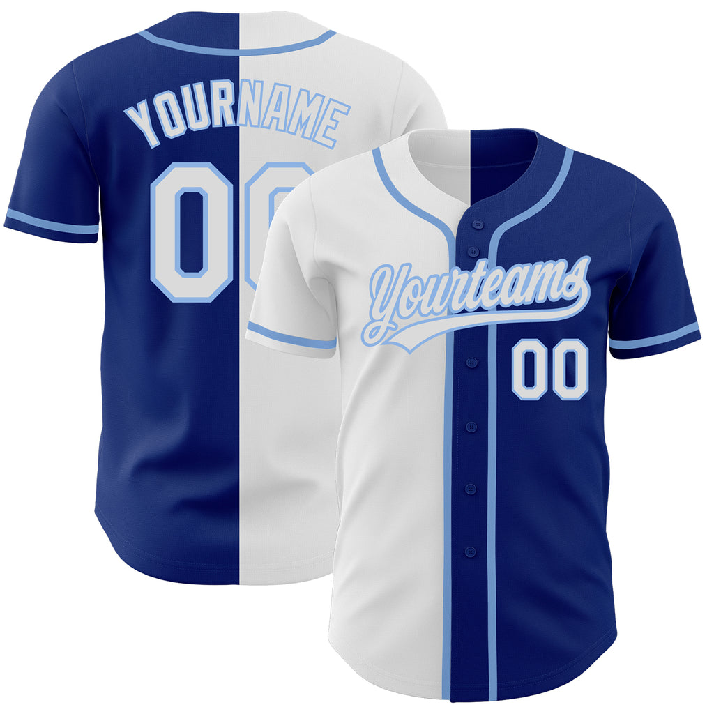 Custom Royal White-Light Blue Authentic Split Fashion Baseball Jersey