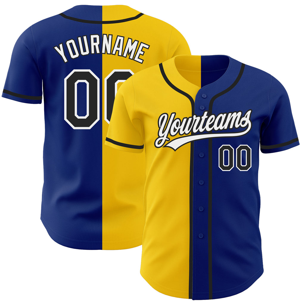 Custom Royal Black-Yellow Authentic Split Fashion Baseball Jersey