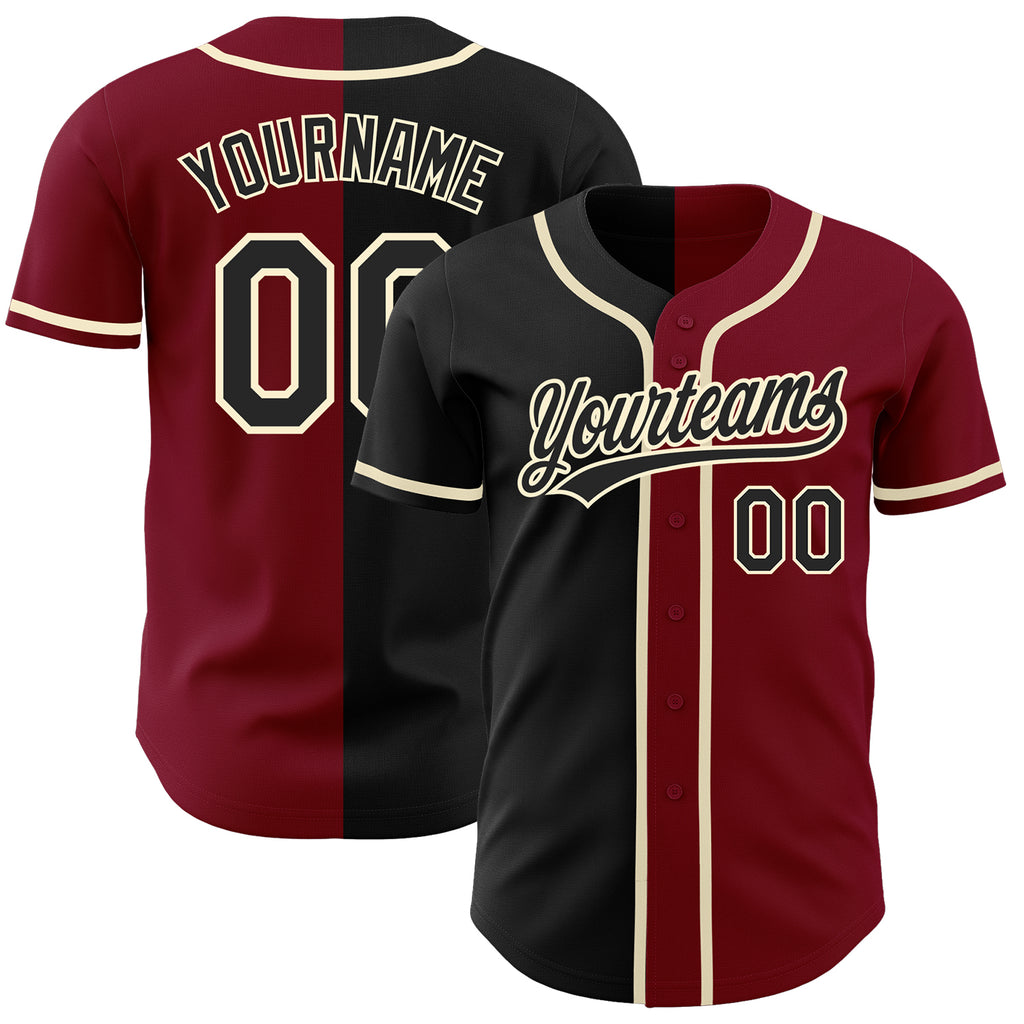 Custom Crimson Black-Cream Authentic Split Fashion Baseball Jersey