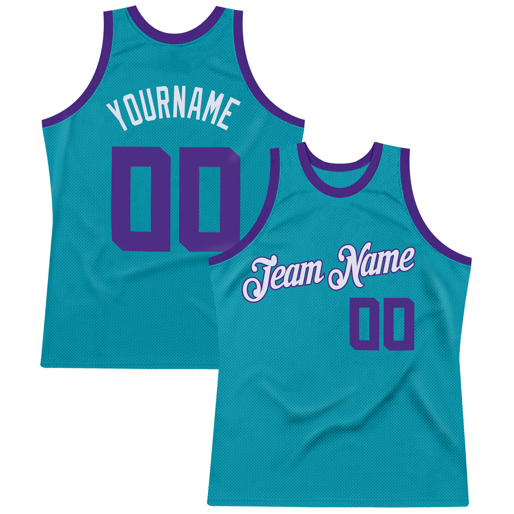 Custom Teal Purple-White Authentic Throwback Basketball Jersey