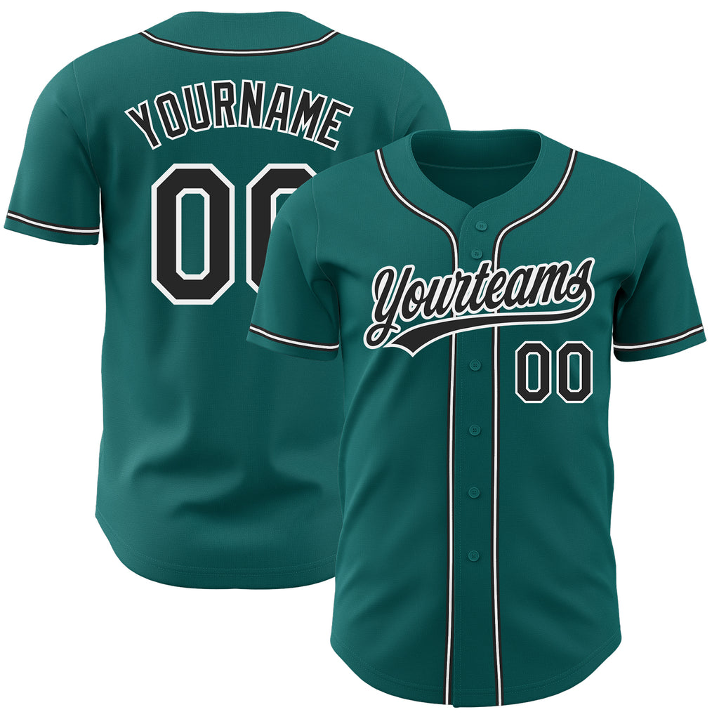 Custom Teal Black-White Authentic Baseball Jersey