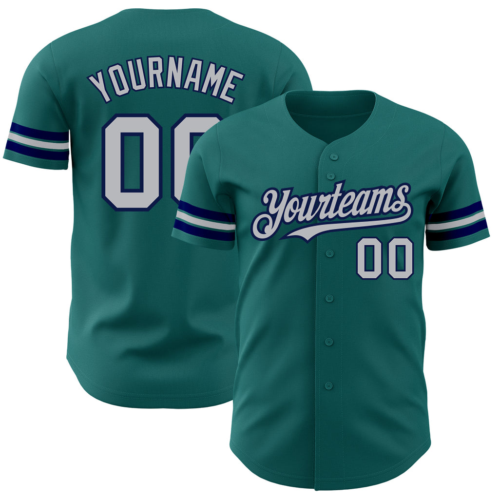 Custom Teal Gray-Navy Authentic Baseball Jersey