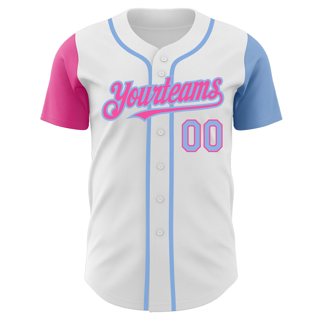 Custom White Light Blue Pink-Black Authentic Two Tone Baseball Jersey Free  Shipping – Fiitg