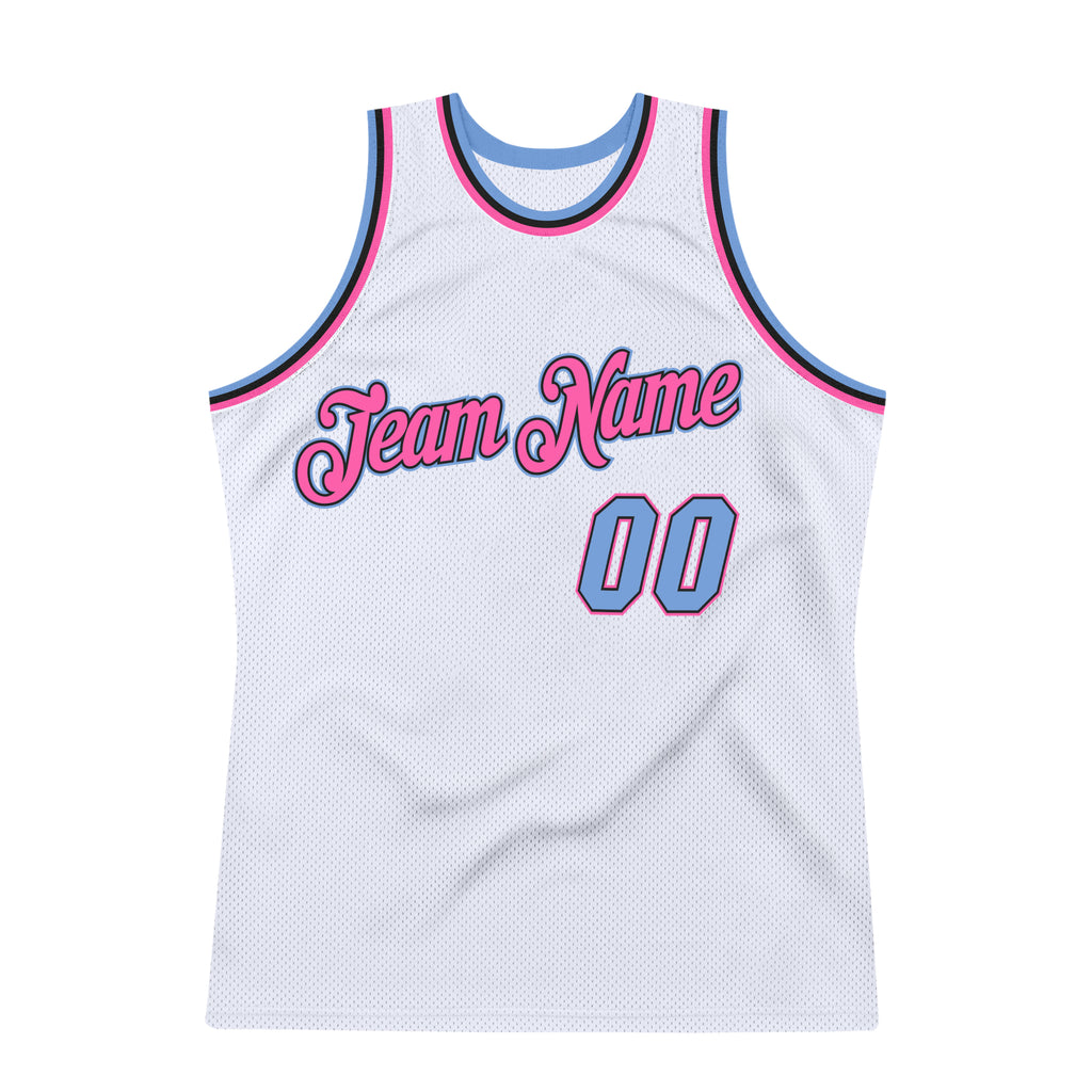 Custom Team Light Blue Basketball Authentic Pink Throwback Jersey
