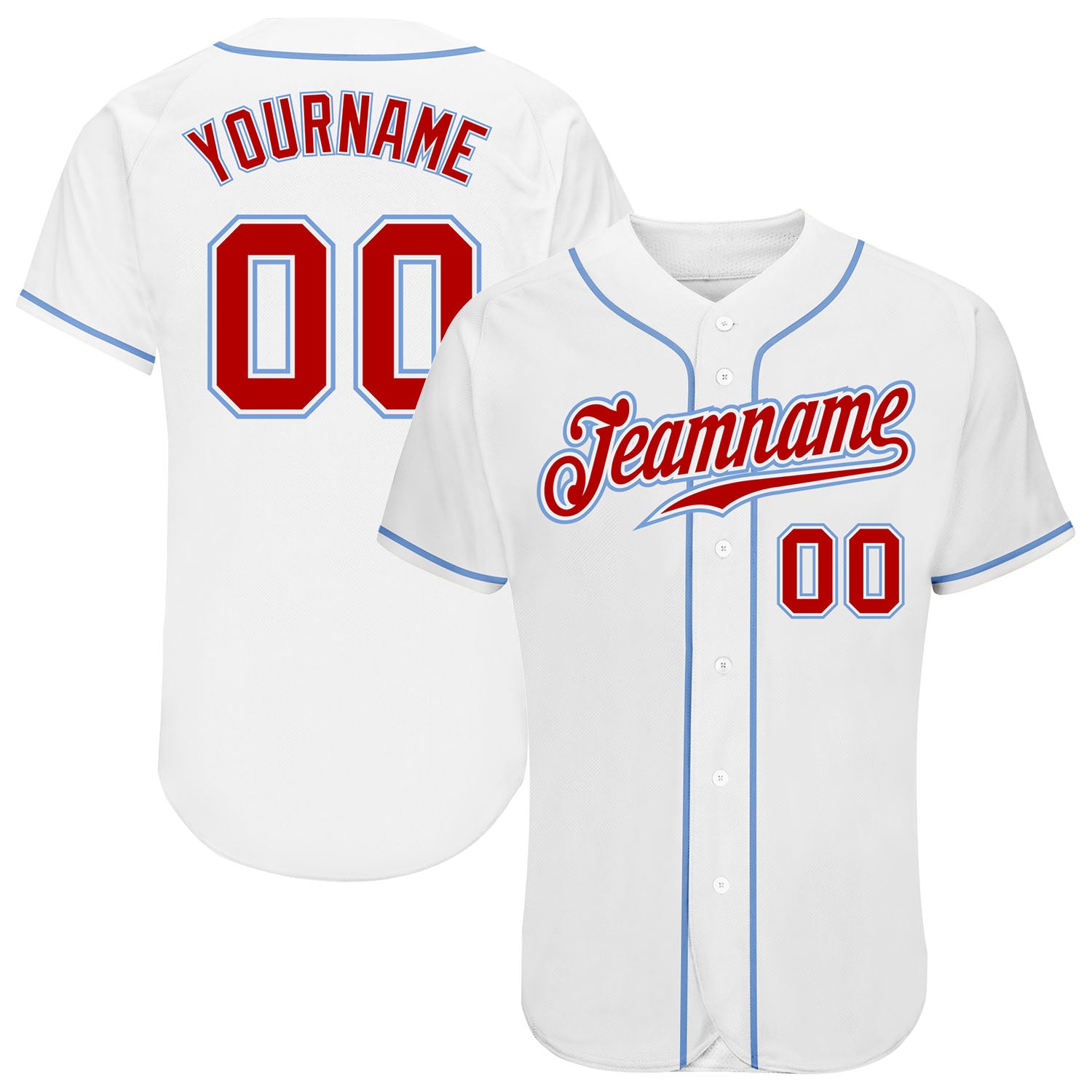 Light Blue White-Red CUSTOM Baseball Jersey 