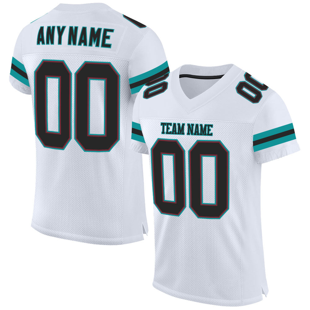 Custom White Black-Aqua Mesh Authentic Football Jersey