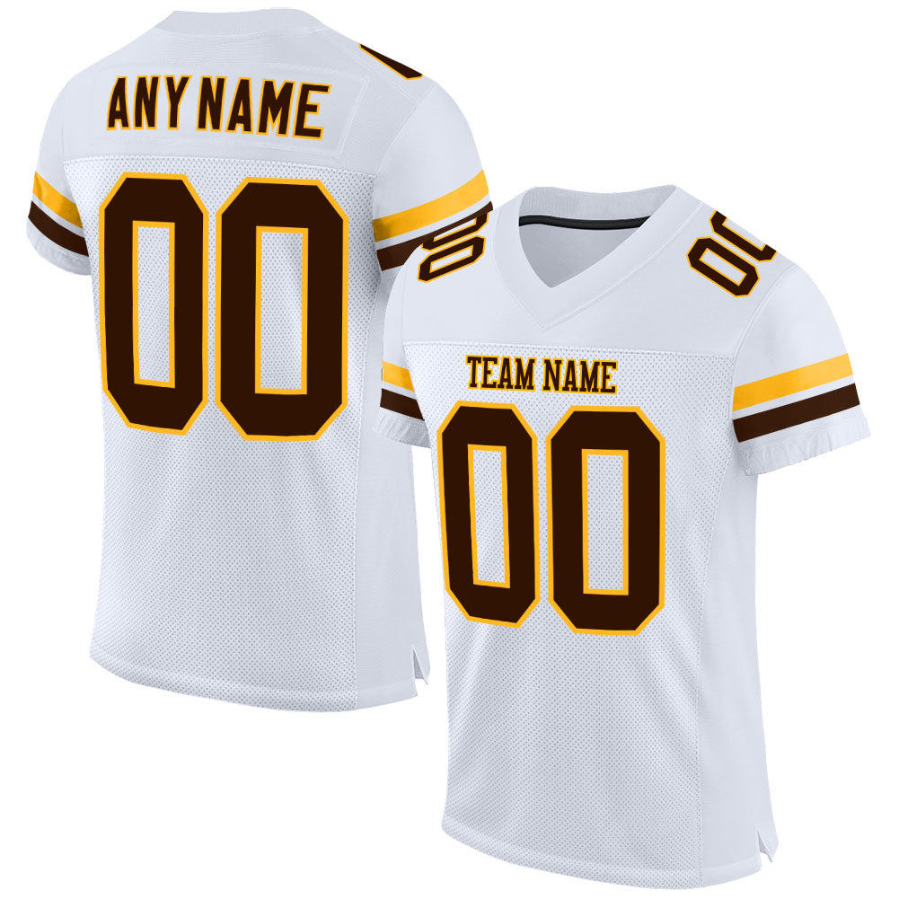 Custom White Brown-Gold Mesh Authentic Football Jersey Free Shipping – Fiitg