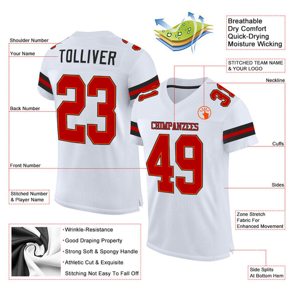 Custom White Red-Black Mesh Authentic Football Jersey