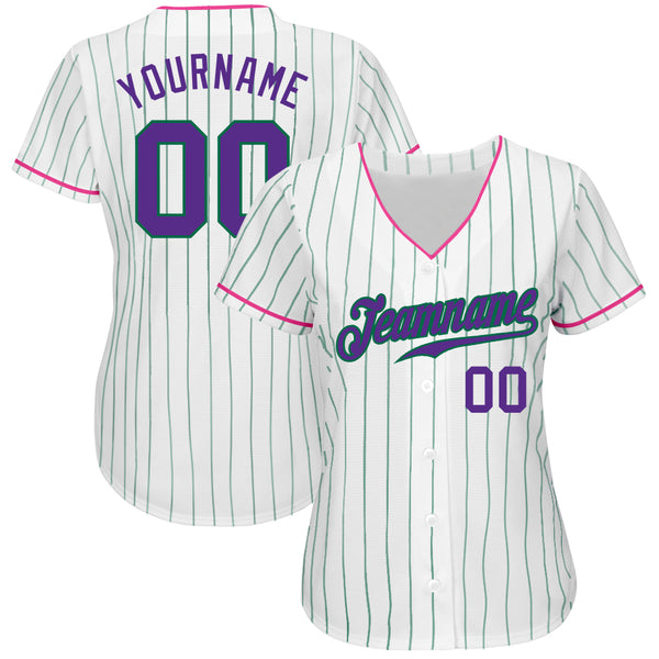 Custom White Kelly Green Pinstripe Purple-Pink Authentic Baseball Jersey