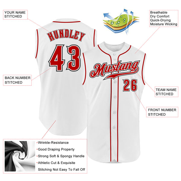 Custom White Red-Black Authentic Sleeveless Baseball Jersey