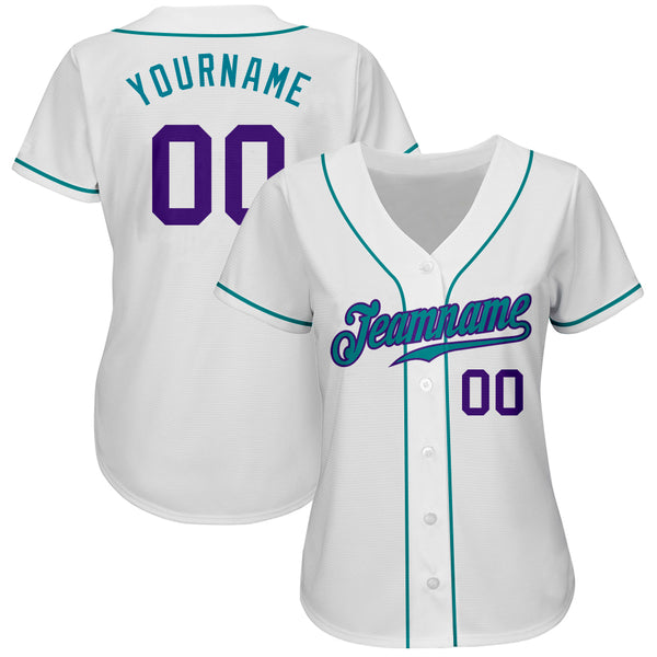 Custom White Purple-Teal Authentic Baseball Jersey